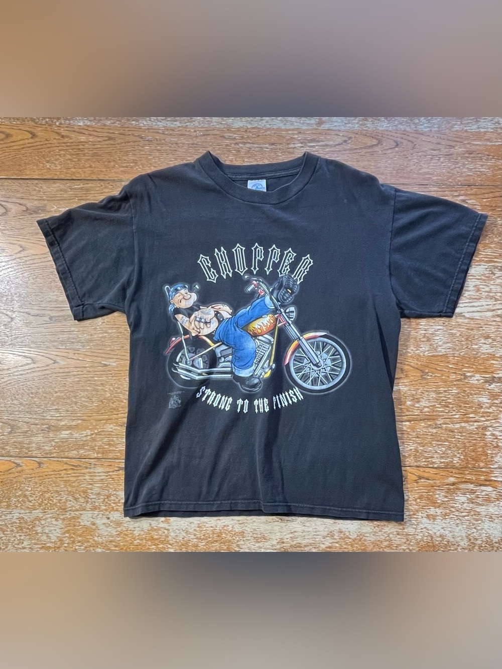 Vintage 90s Popeye Chopper Strong to the Finish Motorcycle Biker Size Medium Men
